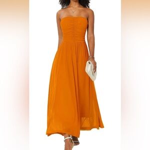 Elegant Orange Maxi Dress Strapless Long Formal Small/ 0158
